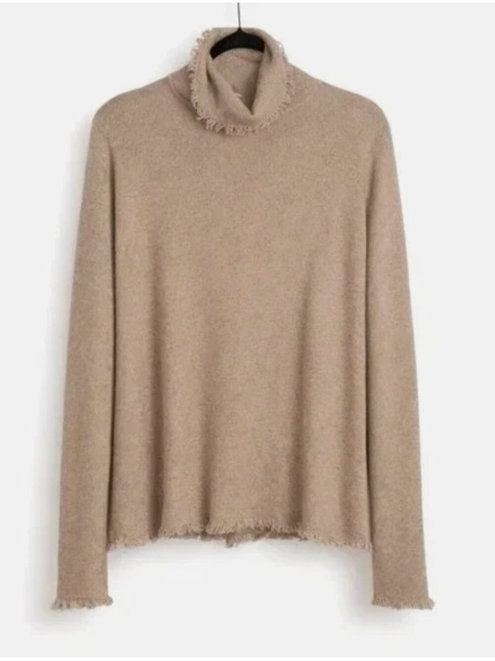 Peck & Peck 100% Cashmere Luxury Fringe-Trim Roll Neck Neutral Sweater Women L